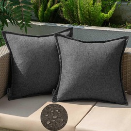 EMEMA Outdoor Cushion Weatherproof Cushion Cover Waterproof Sofa Cushion Waterproof Decorative Cushion 45 x 45 cm Cushion Covers Decorative Cushion Cover Set of 2 for Garden Sofa Living Room Bed Dark