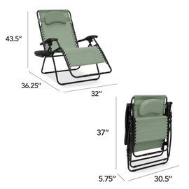 Best Choice Products Oversized Zero Gravity Chair, Folding Outdoor Patio Lounge Recliner w/Cup Holder Accessory Tray, Pillow - Sage Green