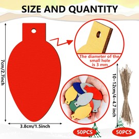 50 Pcs Christmas Unfinished Wooden Light Bulb Wooden Slices Blank Christmas Wooden Hanging Decorations with Rope Unfinished Predrilled Wooden Discs for Christmas Crafts DIY Decoration (Multi Colors)