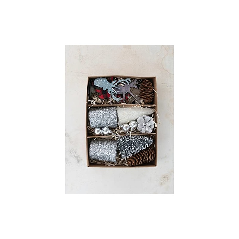 Creative Co-Op Candle Garden Kit with Votives, Ornaments, Pinecones, Bottle
