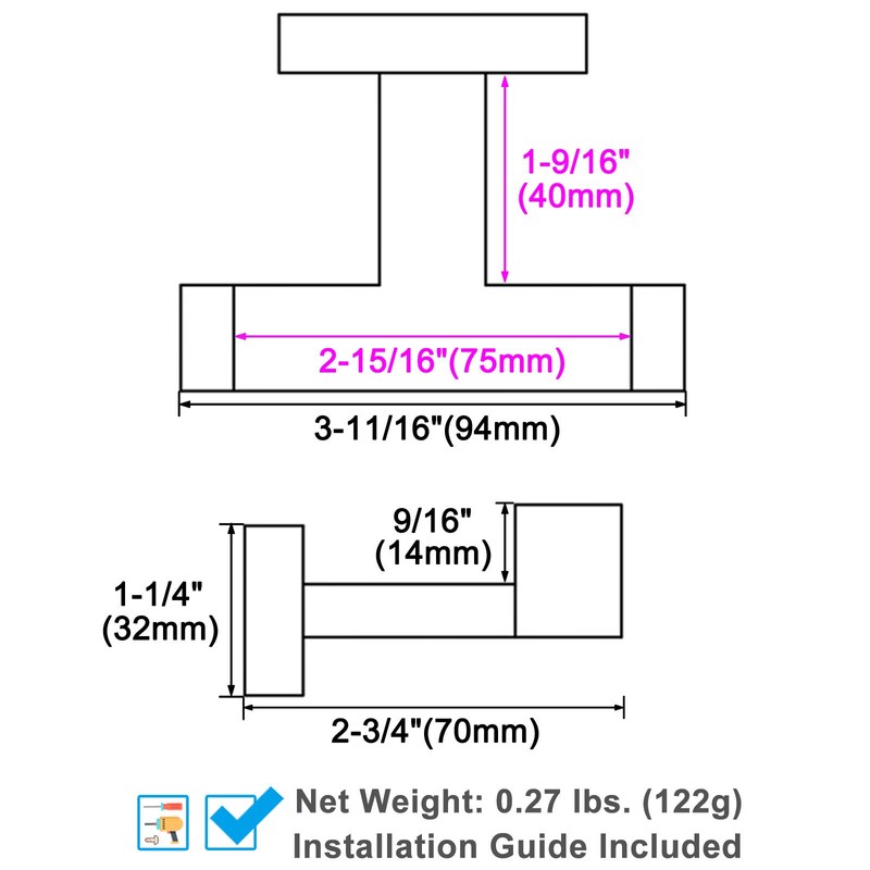 Angle Simple Double Towel Hook Black & Gold, Stainless Steel
