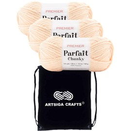 Premier Yarns Parfait Chunky Peach 1150-22 (3-Skeins - Same Dye Lot) Weight S Bulky #6 Polyester Yarn for Crocheting and Knitting with Project Bag