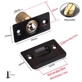 2 Pack Closet Door Ball Catch Adjustable Ball Catch Cabinet Door Bedroom Door Latch with Bearing (Black)