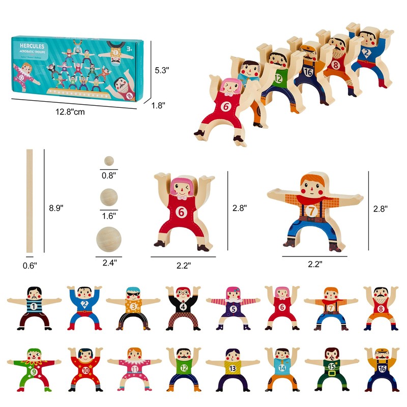 moopok Wooden Stacking Toys,16Pcs Circus Hercules Acrobatic Troupe Interlock Toy,Balancing