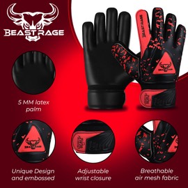 BEASTRAGE Goalkeeper Gloves for Kids Boys Youth,Soccer Goalie Gloves Kids with Double Wrist Support,Strong Grip Double Padded Palm Football Glove Boys (Red, 8)