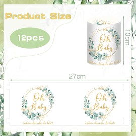 12 Tea Light Holders Table Decoration Oh Baby, Baby Shower Party Decoration Girl Boy, Tea Lights Eucalyptus Green Decoration, Baby Shower Decoration, Neutral, Schön dass Du Da Bist, Suitable for Tea