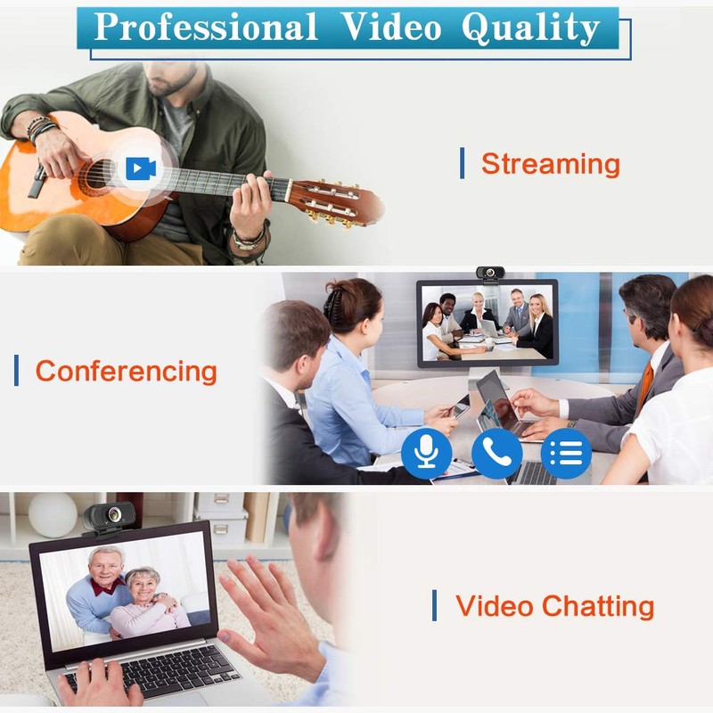 Webcam HD 1080P,Webcam with Microphone, USB Desktop Laptop Camera with