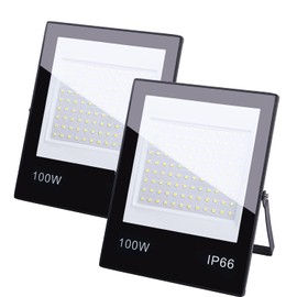 MIWATT Pack of 2 LED Outdoor Spotlights, 100 W LED Floodlight, Super Bright LED Shear Launcher, 10000 lm, Cool White, IP66 Waterproof Outdoor Spotlight for Garden, Backyard, Driveway, Doors, Garage,