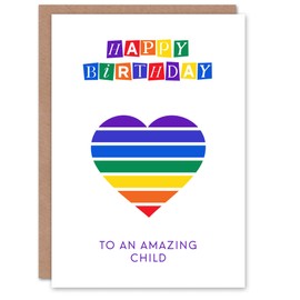 Artery8 Happy Birthday to an Amazing Child Rainbow Stripes Love Heart Non Binary Gender Neutral Card