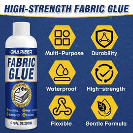 Fabric Glue Permanent Clear Washable - Instant Bond Leather Glue for Clothes Repairs Leather Crafts Upholstery Material Textile Felt Badges 200ml