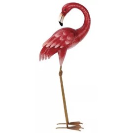 Enchanted Garden 25 3/4" Metal Pink Flamingo Looking Back Statue Long Legged Outdoor Garden Decor