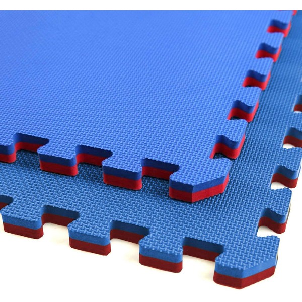 IncStores 7/8 Inch Thick Jumbo Soft Foam Flooring Tiles | Reversible Interlocking Foam Tiles for High-Impact Floor Protection in Your Home Gym, Playroom, and More | Red/Blue, 6 Tiles