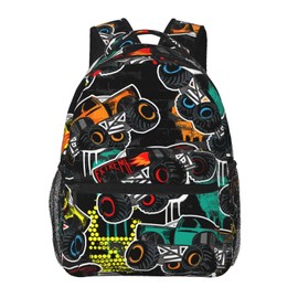 HKHEHOP Fun Monster Car Cool Truck Backpack For School Laptop Bags Bookbag Big Casual Daypack For Student Girls Boys Kids Teens Travel Sports Work