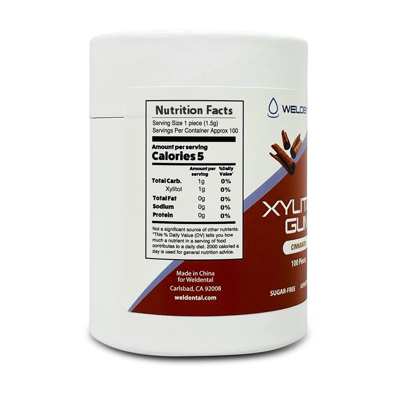 Weldental Xylitol Gum, Plastic-free Package, Cardboard tube 100 Count Cinnamon