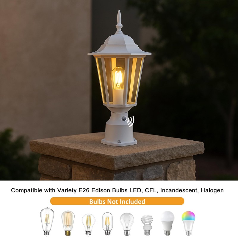 GRUENLICH Dusk to Dawn Outdoor Post Lights, Modern White Exterior