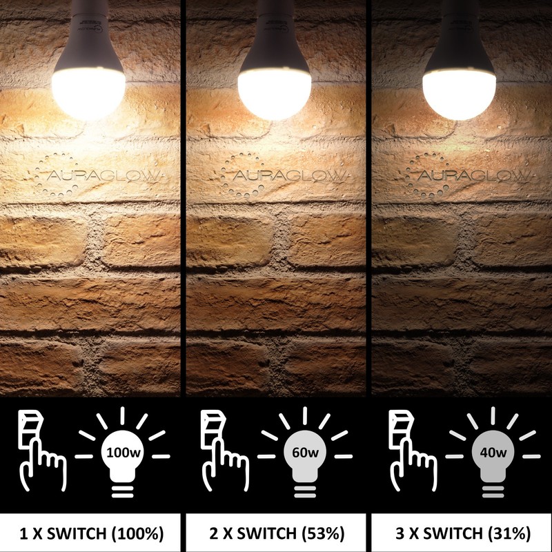 Auraglow 3 Step Switch LED Bulb Dimmable Without Dimmer 14w,