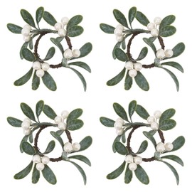 "SARO LIFESTYLE Collection Mistletoe Napkin Rings (Set of 4), Diameter: 1.5"", Green" (NR458.G)