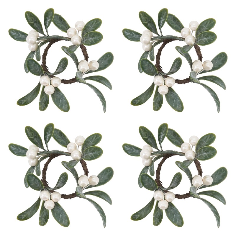 "SARO LIFESTYLE Collection Mistletoe Napkin Rings (Set of 4), Diameter: