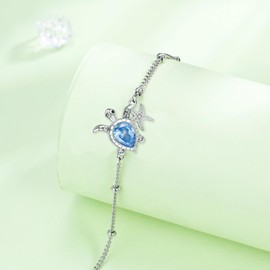 Hifeeled Turtle Anklet Women's Silver 925 Chain with Ball Beads Anklet Summer Barefoot Beach Anklets Adjustable 22 cm + 4, One size, Silver, Cubic Zirconia