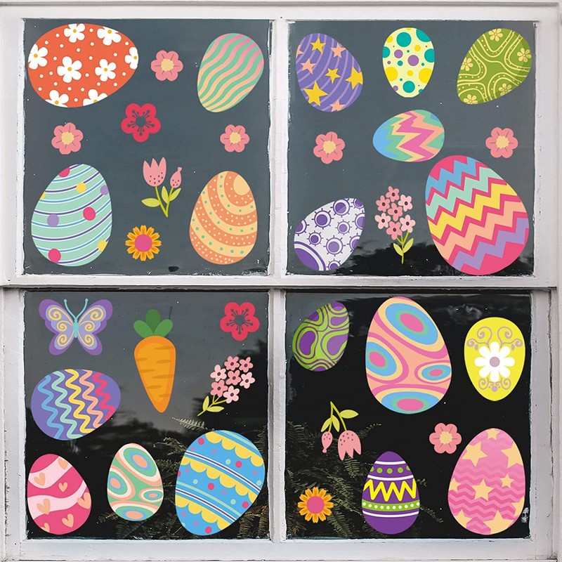 70 PCS Easter Window Cling Stickers, Cute Eggs Clings for