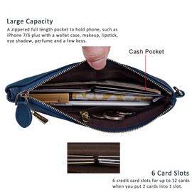 befen Women's Genuine Leather Clutch Purses for Women, Cellphone Wallet Purse Wristlet with Gold Zipper Antitheft, Small Clutch Purses for Women Wedding Teal Blue