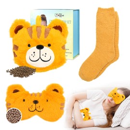 my novel things Microwave Heating Pad with Heated Eye Mask Compress Moist for Relieve Fatigue Period Cramps Unscented Microwavable Heating Pad Cute Tiger for Women Birthday Christmas Gifts
