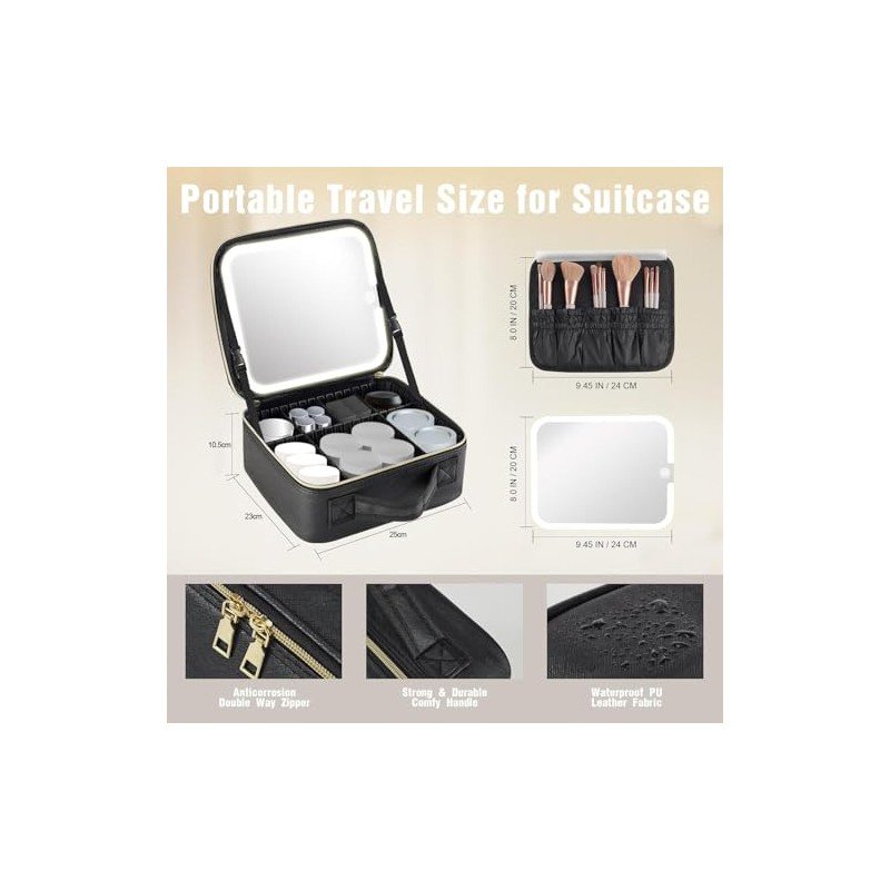 Bolsa de Maquillaje Profesional con Espejo LED, con Pequeño Espejo