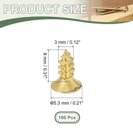 YELARXI Brass Wood Screws Self Tapping Screws, M3 x 8 mm Flat Cross Head Fit for Door Hinges Electronics Furniture (100 Pack, Gold Tone)