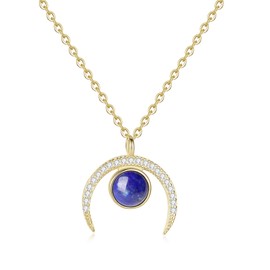 GAVU Women's Necklace with Crystal Moon Pendant, Stone, Lapis Lazuli