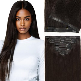 Loxxy Seamless Real Hair Extensions Clip in Human Hair, Natural Black Hair Extensions Clip in Remy Hair for Black Women, Long Straight 8 Pcs 115g