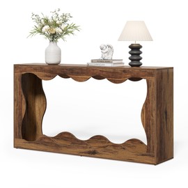 LITTLE TREE 63-Inch Console Table, Chic Design, Sofa Table Behind Couch, Farmhouse Wood Console Table with Build-in Storage Space for Entryway, Living Room, Hallway