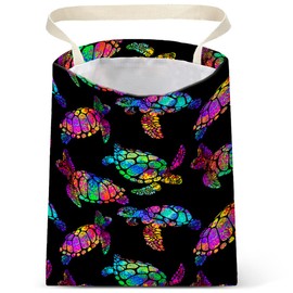 Car Trash Bag Hanging No Snap Small Garbage Bag for Car Back Seat Cute Printed One-handed Strap Trash Bags Car Accessories-Rainbow Turtle Car Trash Bags