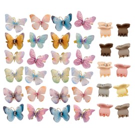 DOOCECIY 24 PCS Butterfly Hair Clips, Colorful Girls Hair Clips for Kids with 10 PCS Small Claw Clip
