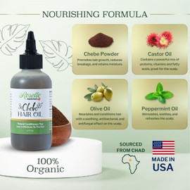 Roselle Naturals Chebe Oil for Hair Growth for Black Women, Chebe Oil Hair Growth Products Made in USA 4 Fl Oz - Chebe Powder Chebe Hair Grease for Stronger, Longer, Thicker Hair.