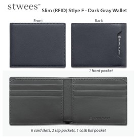 maskfactory stwees bifold leather wallets - Ultra slim, RFID, Front pocket, slim, ID window (Pocket style F, D Gray), D Gray, Slime Fashin