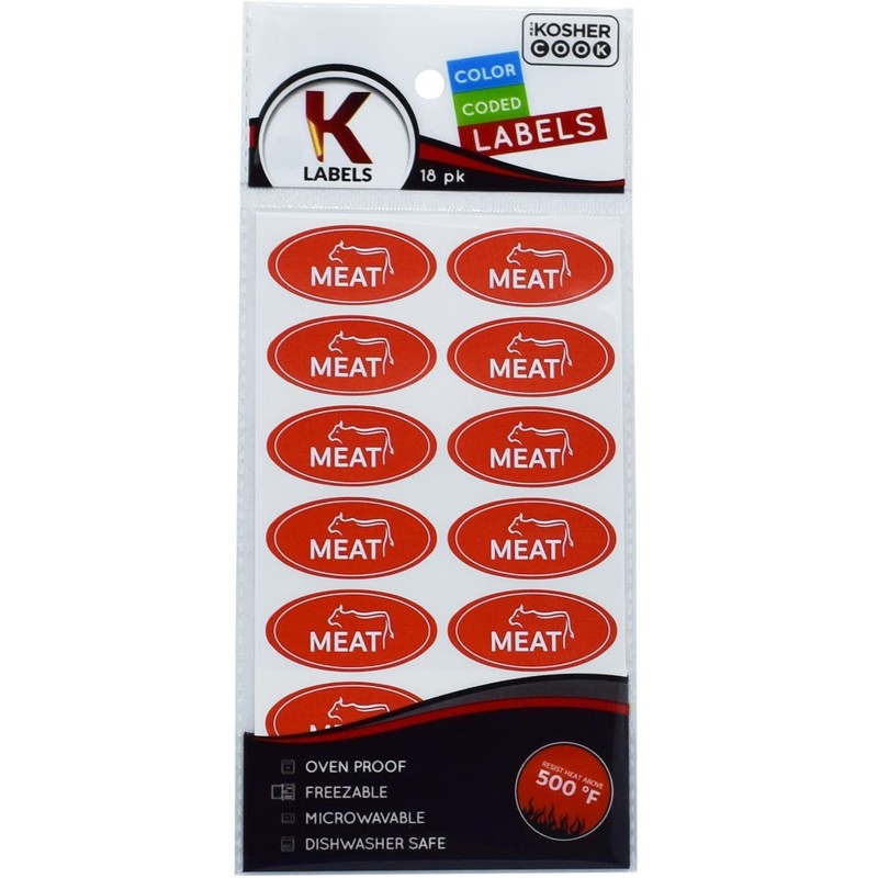 36 Meat Red Kosher Labels - Oven Proof up to