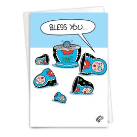 NobleWorks Hysterical Get Well Paper Card with 5 x 7 Inch Envelope (1 Card) Stacking Dolls Sneeze C10084GWG