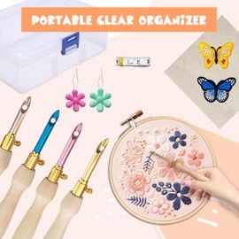 Punch Needle Kit, 35 Pcs Adjustable Punch Needle Tool, Wooden Yarn Punch Needles Set, Punch Needle Embroidery Kit for Embroidery Floss Cross Stitching Beginner