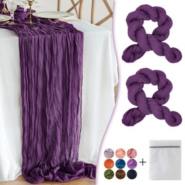 Camino de mesa de gasa púrpura 2 paquetes 35" Boho Camino de mesa de gasa 120 pulgadas de largo Tejido transparente rústico a granel para decoración de mesa de baby shower, boda, despedida de