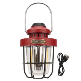Retro LED Camping Lantern Portable Multifunctional Rechargeable Tent Light for Outdoor Dark Red