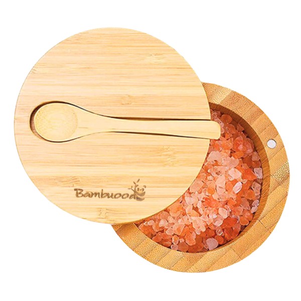 Bambuood Premium Bamboo Salt Cellar with Swivel Magnetic Lid -