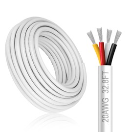 20 Gauge 4 Conductor Electrical Wire, 32.8FT White Stranded Low Voltage 20/4 Cable PVC Case, 20 AWG Tinned Copper 4 Wire Cable Extension Power Cord for Strips LED Lamp Lighting Automotive