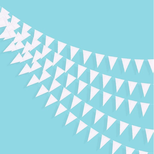 PinkBlume White Triangle Flag, Approx. 47.3 ft (12 m) Long, Parley White Duplex Paper Pennant Bunting, Engagement, Wedding, White Garland, Baby, 100th Celebration, Birthday, Decoration, Girls, Boys,