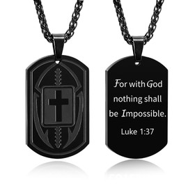 Fervia Football Bible Verse Cross Necklace for Men Stainless Steel Black Religious Gift Football Sports Jewelry for Men Boys Kids Teen with Stainless Steel Chain 22+2 inch(Luke 1:37)