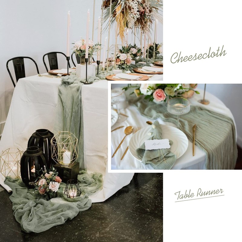 20 Pack Sage Green Cheesecloth Table Runner Gauze Table Runner