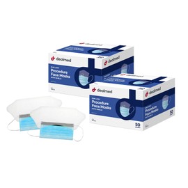 Dealmed Face Masks with Ear Loops and Eye Shield - 50 Count (Pack of 2) Disposable Face Masks Perfect for Hospitals, Medical Facilities, Food Services and More