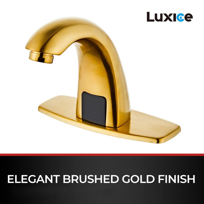 Luxice Brushed Gold Touchless Bathroom Sink Faucet - Automatic Motion