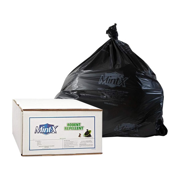 Mint-X Rodent Repellent Trash Bags, 1.3 Mil, Flat Seal, 46" Height x 33" Length, Black (Pack of 100) - MX3346XHB