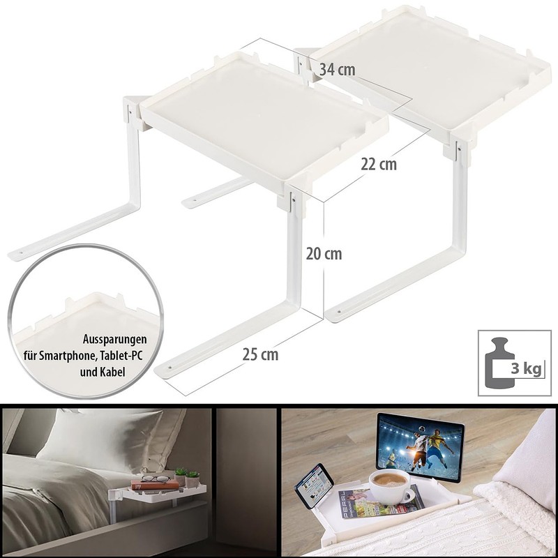 Carlo Milano Bedside Tray: Set of 2 Folding Bed Shelves,