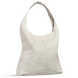 Italian Genuine Leather Hobo Bag for Women with Zipper | Slouchy Soft Unlined Real Cowhide Shoulder Handbag Large Tote Purse (Beige)